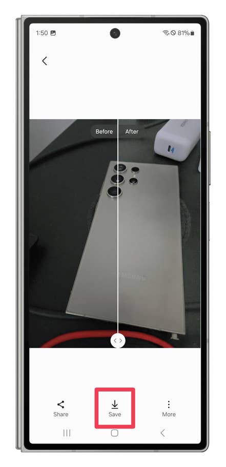 One UI screenshots showing how to use the image remaster feature.