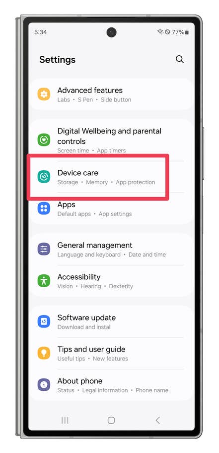 One UI screenshots showing how to use the Maintenance mode when sending the phone for repairs.