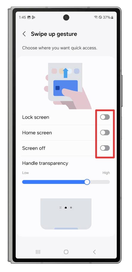 One UI screenshots showing how to hide shortcuts to the Wallet app.