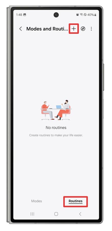 One UI screenshots showing how to create automated modes and routines.