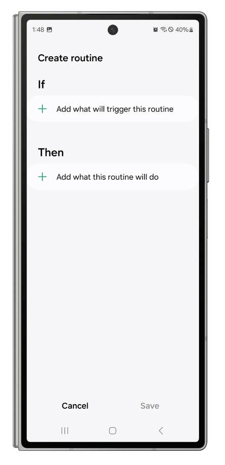 One UI screenshots showing how to create automated modes and routines.