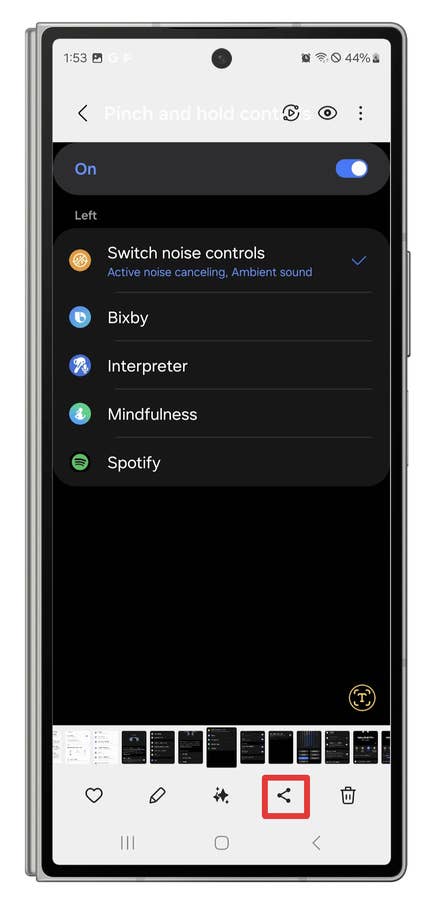 One UI screenshots showing how to customize the Share menu.