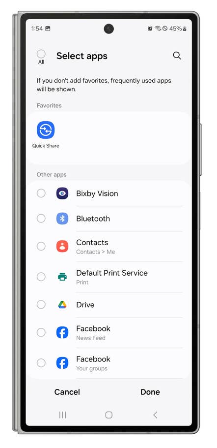 One UI screenshots showing how to customize the Share menu.