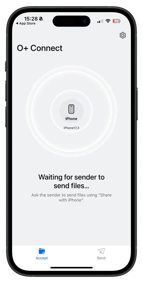 OnePlus O+ Connect app interface showing file transfer status.