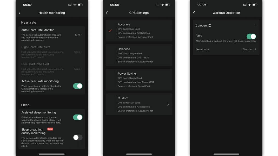 The Amazfit GTR 4 offers some settings for the workouts. Amazfit GTR 4 Screenshots
