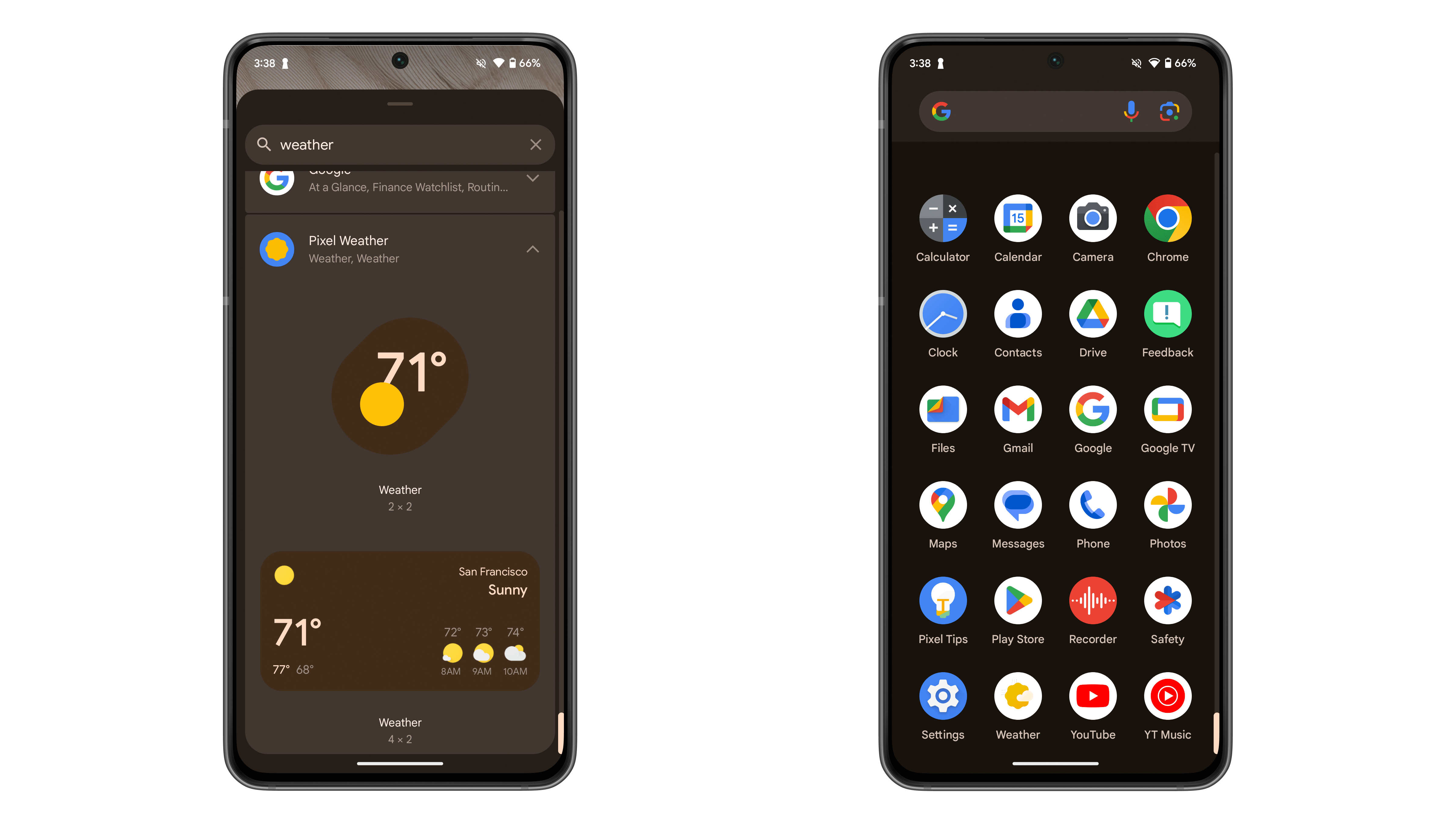 Screenshots showing the renamed Weather widgets