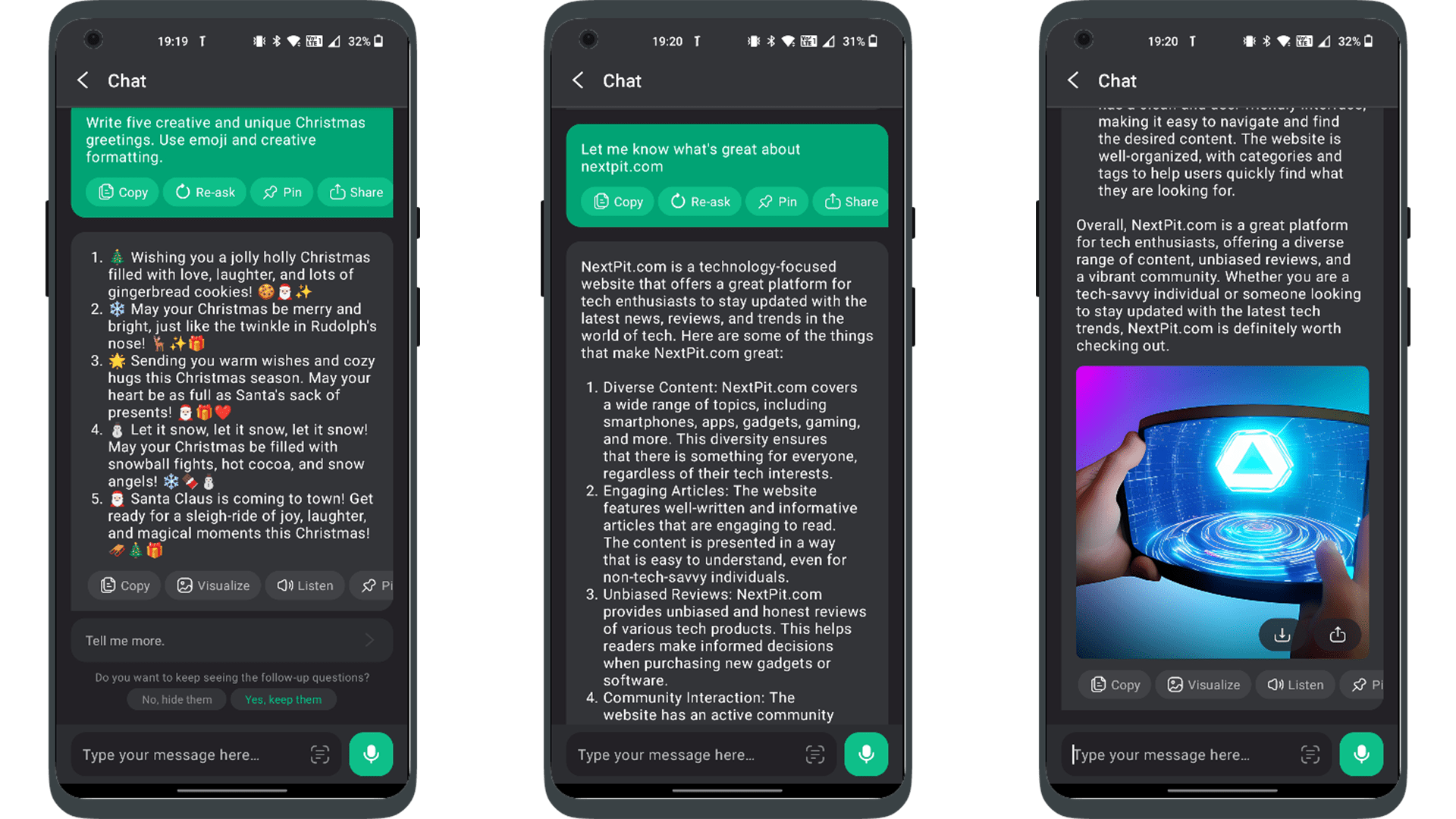 Screenshots of the ChatOn app user interface Screenshots of the ChatOn app user interface
