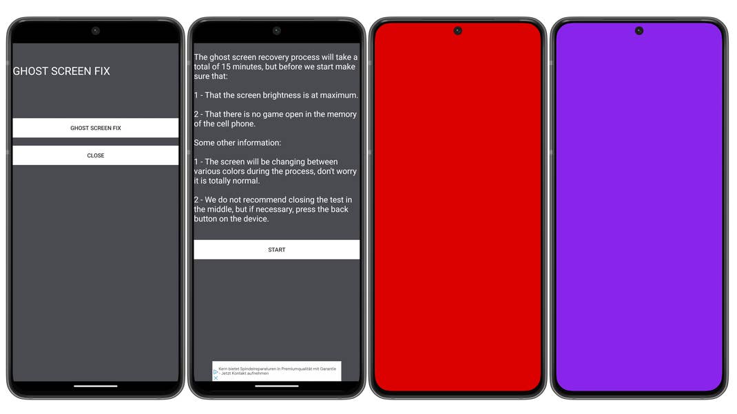 Screenshots from the Ghost Screen Fix app on Android Screenshots from the Ghost Screen Fix app on Android