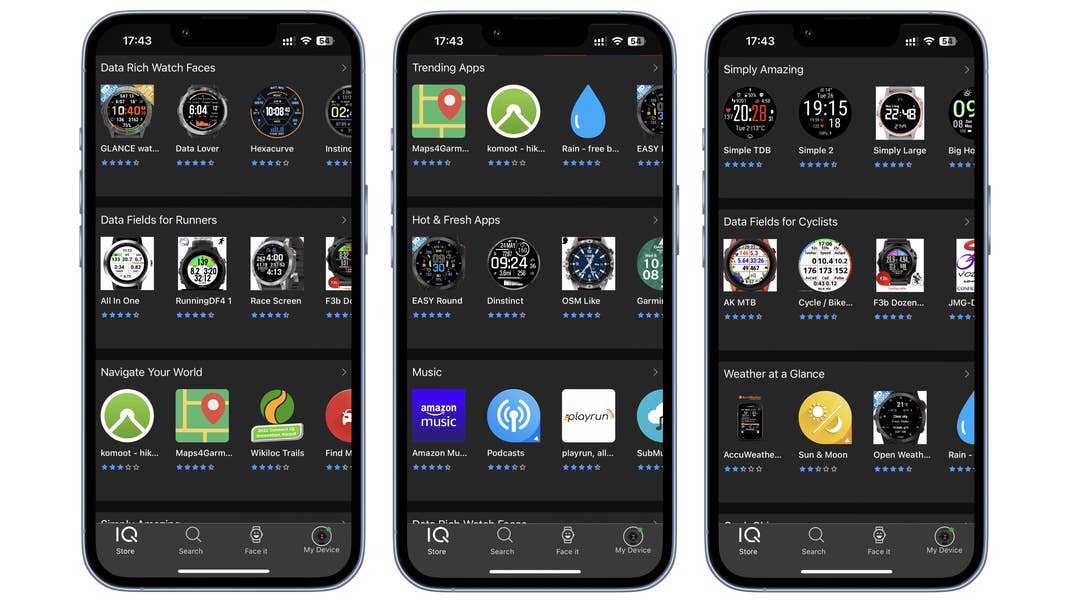 Garmin ConnectIQ Screenshots