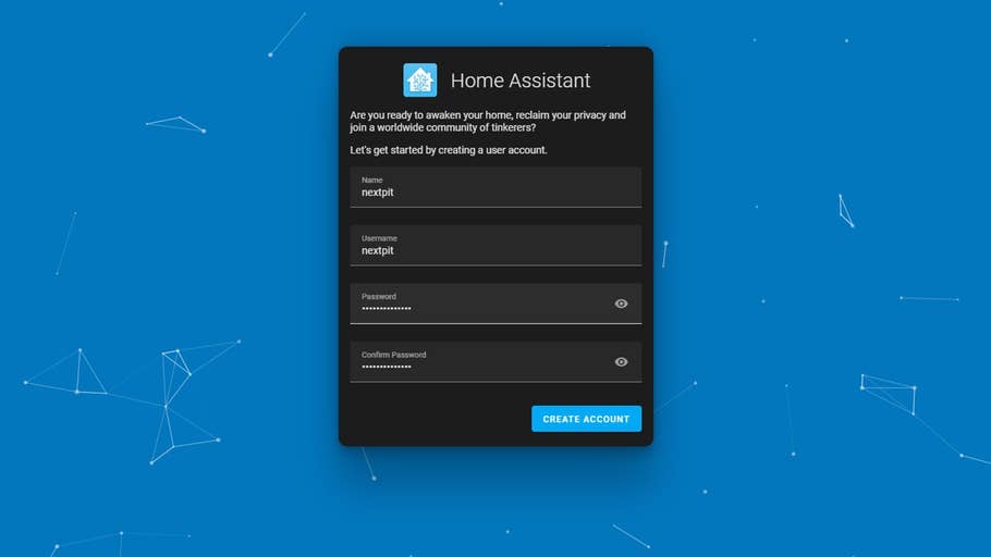 The first Home Assistant setup screen asks you to set the administrator account with its password.
