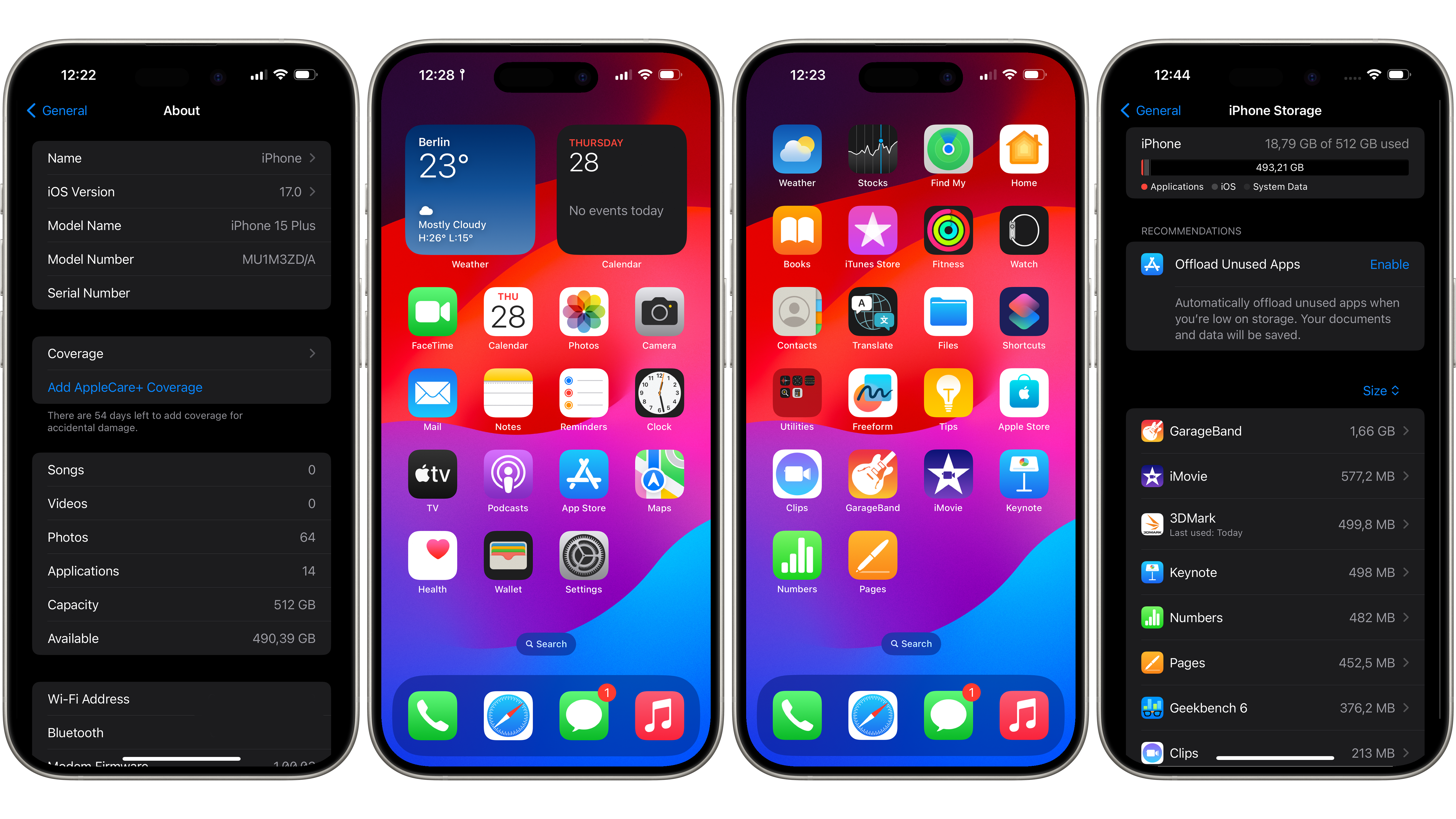 iPhone 15 Plus system software screenshots