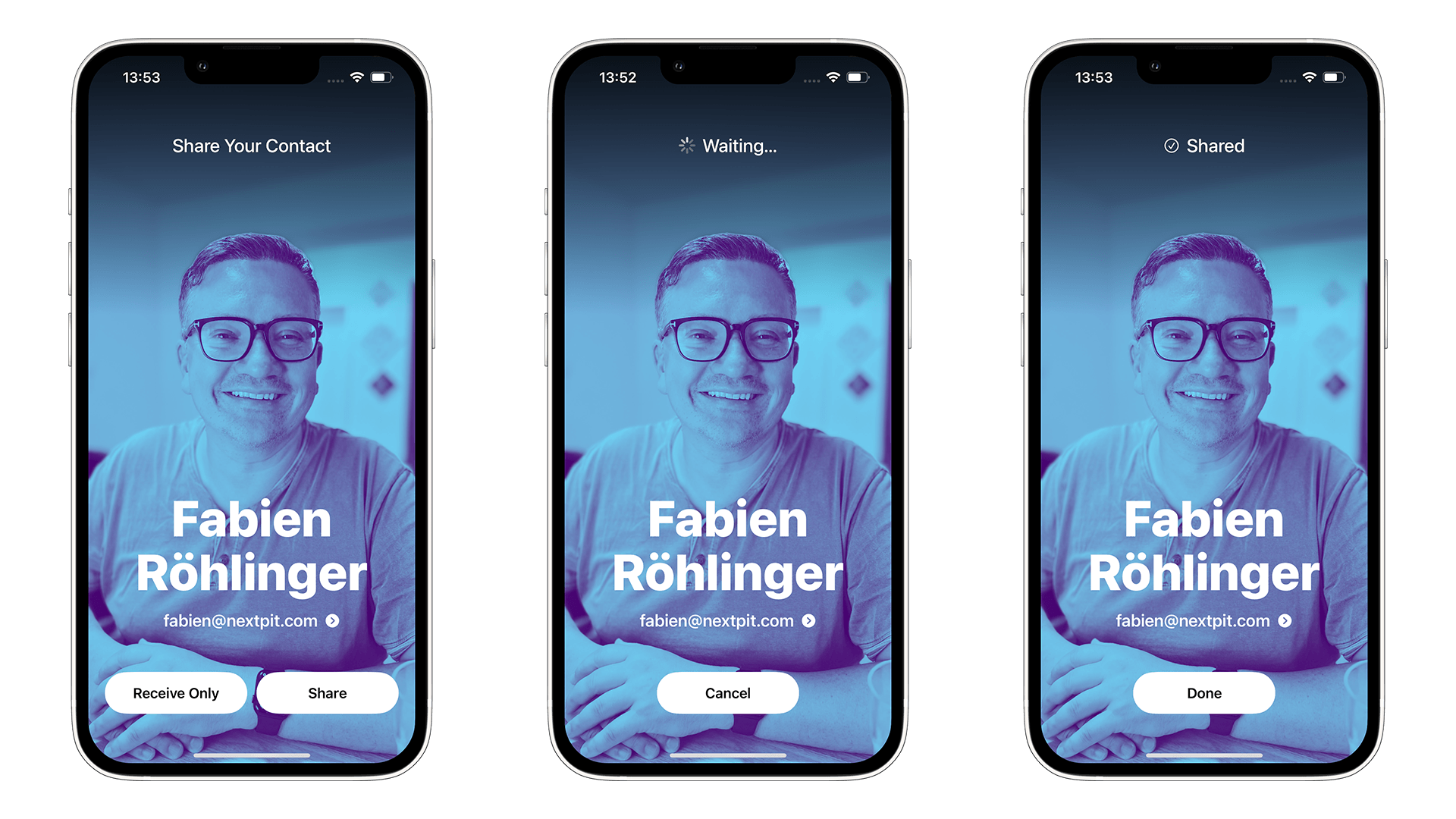 Screenshots of NameDrop feature on iOS 17
