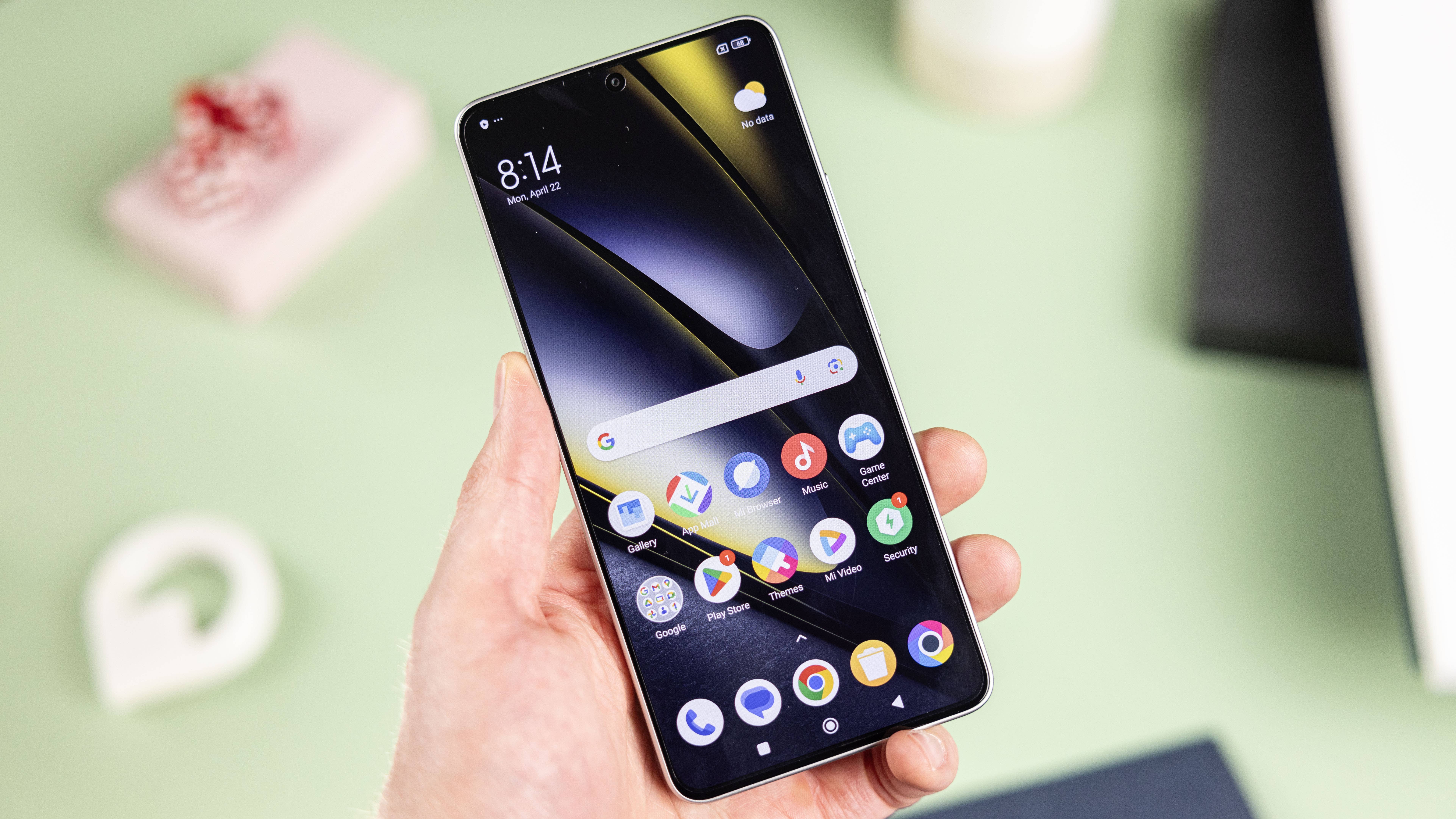 Poco F6 viewed from the front showing the system interface