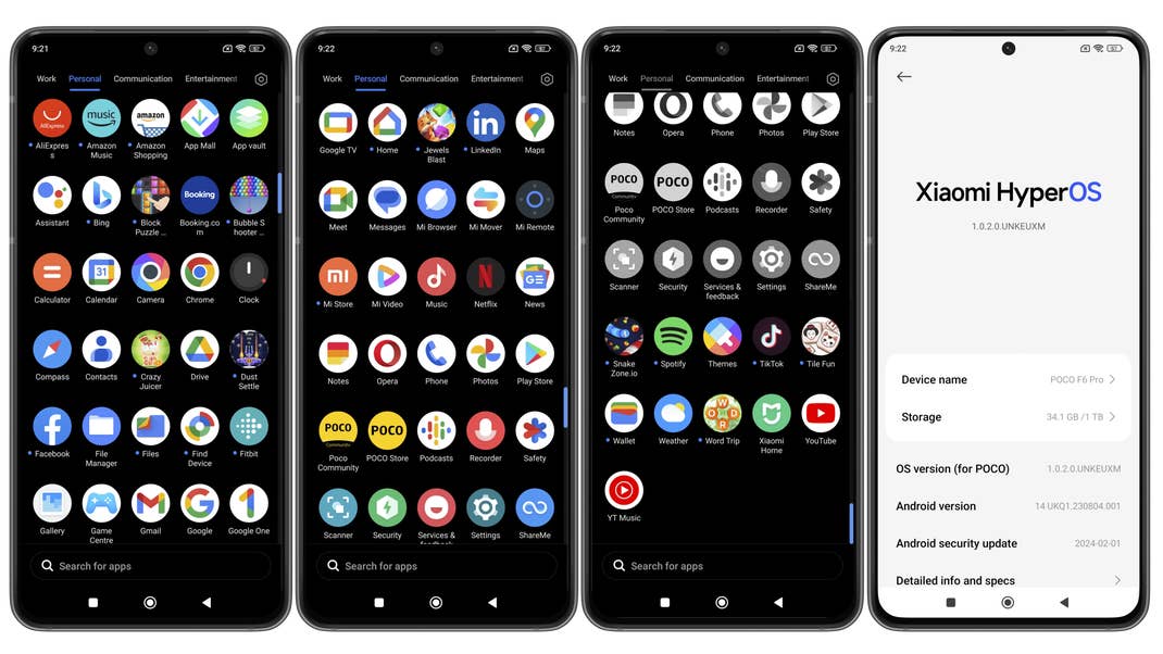 Screenshots from the Poco F6 Pro software