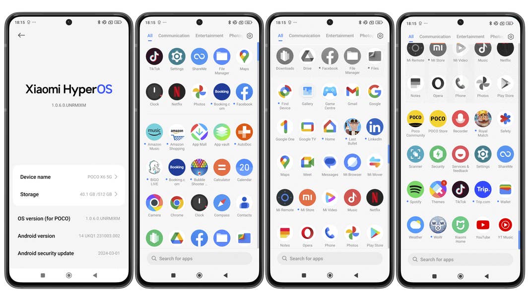 Screenshots from the Poco X6 software updated to HyperOS