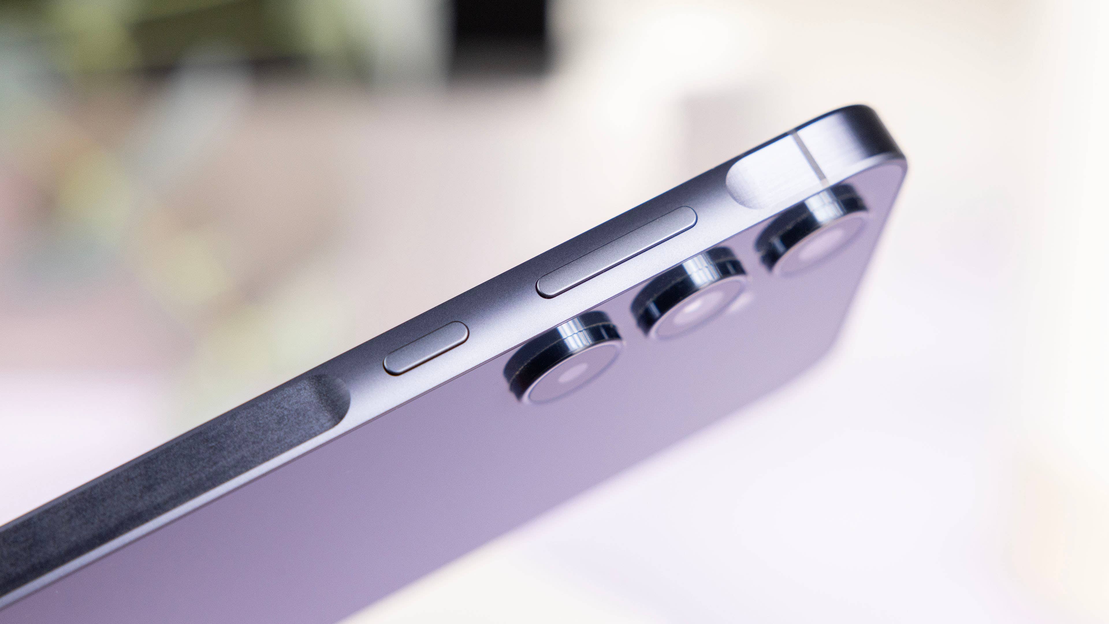 Samsung Galaxy A55 viewed from the side, showing its metal frame