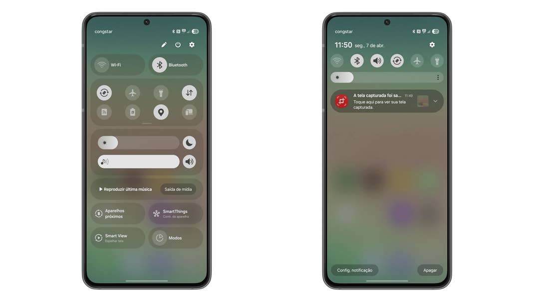 Samsung One UI 7 notification panel showing new and old layouts side by side.
