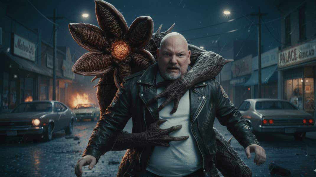 Ein Demogorgon greift Casi auf der Straße an.