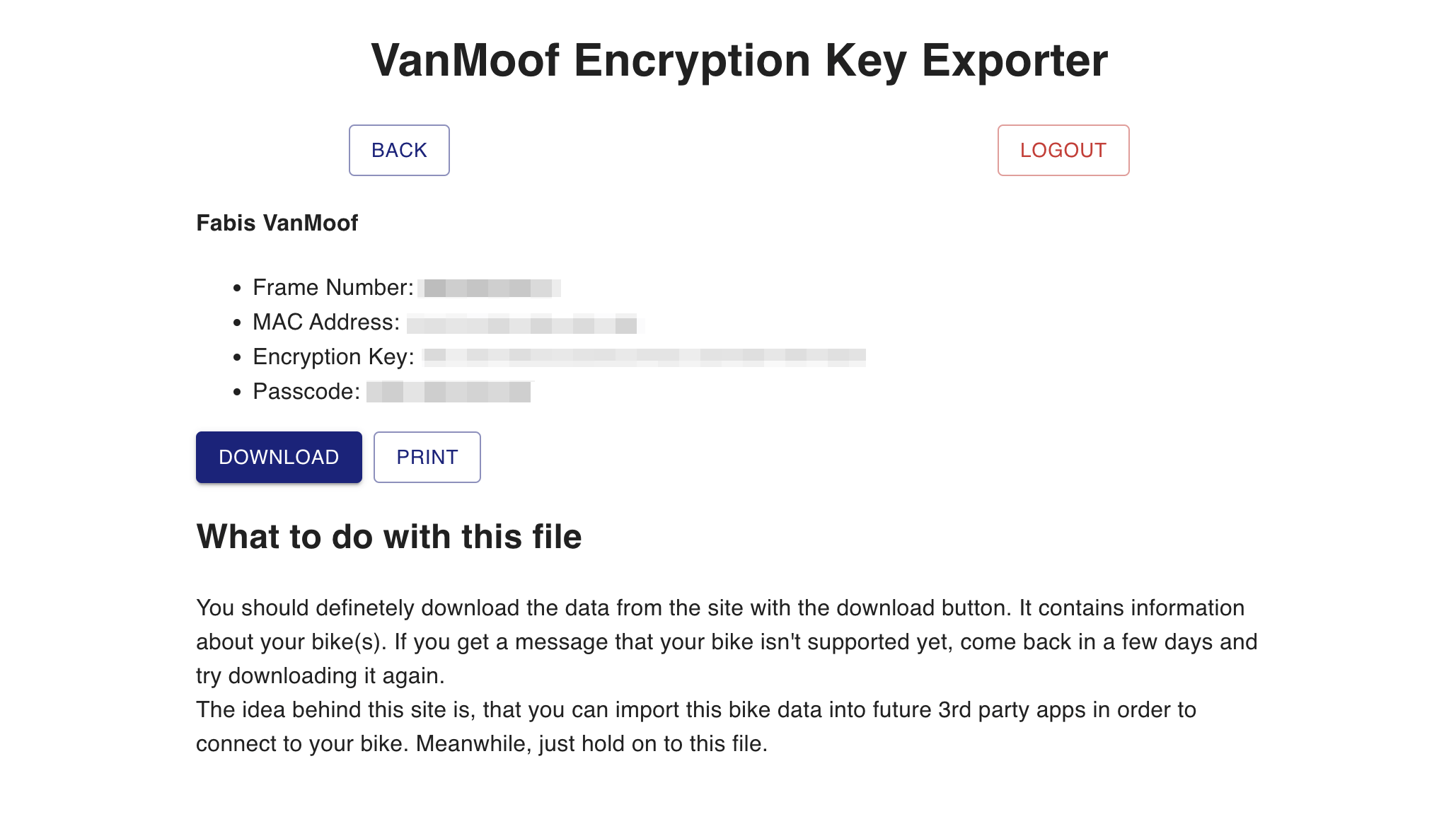 Vanmoof Encyption Key Extractor Screenshot Vanmoof Encyption Key Extractor Screenshot