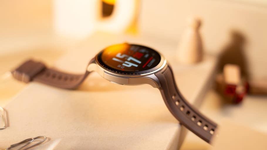 Amazfit Balance smartwatch left side in detail