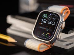 Apple Watch Ultra 2 side view with standard watch face