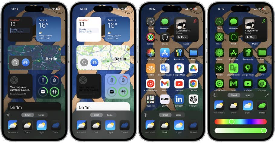 Screenshots of the news Dark Mode setups on iOS 18