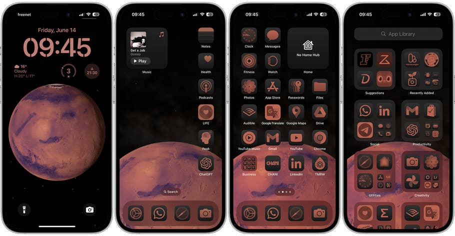 Screenshots of the news Dark Mode setups on iOS 18