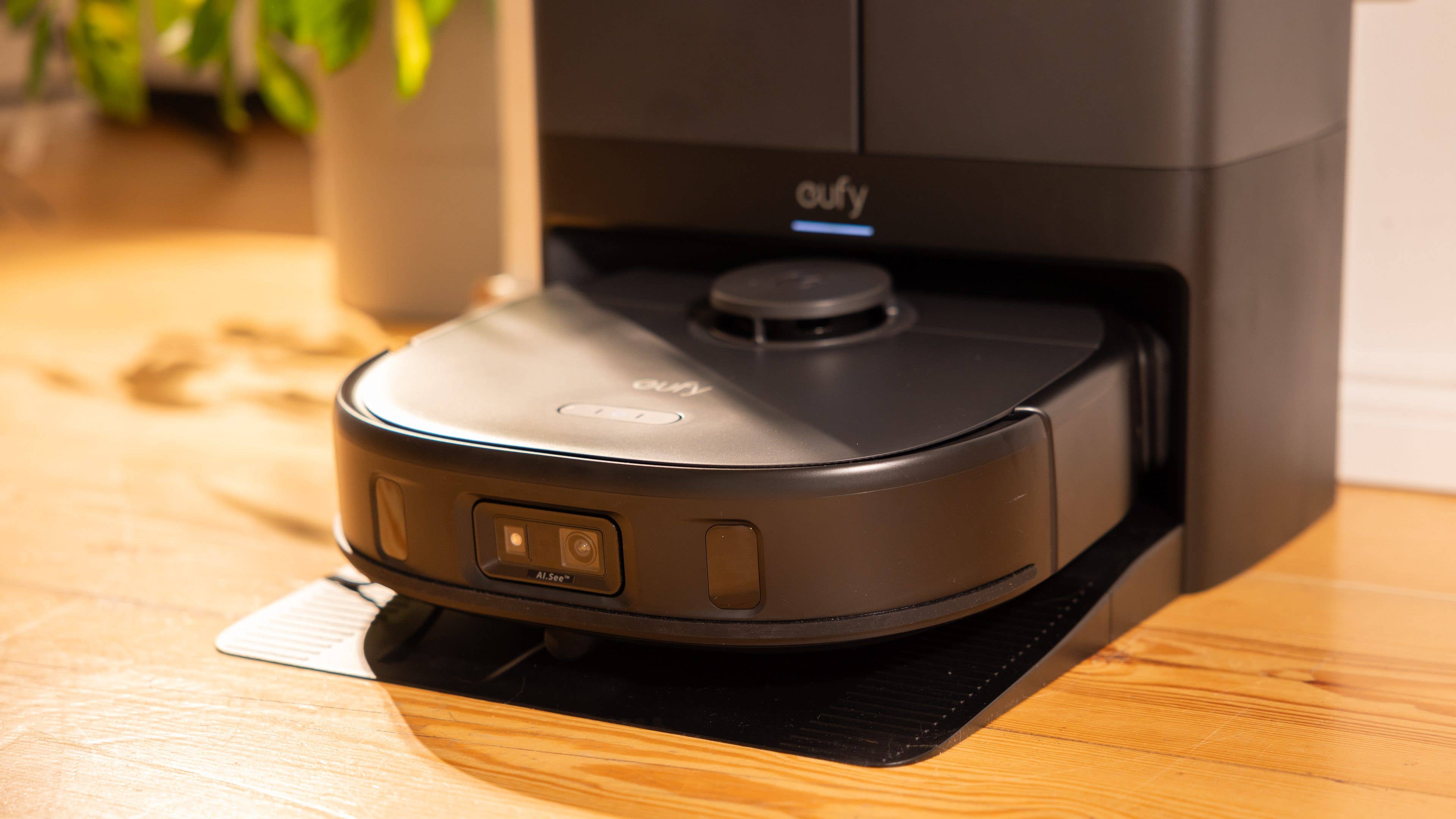 The eufy X10 Pro Omni will recharge itself when it runs low on juice before resuming its tasks.