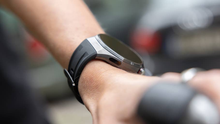 A close-up of a Huawei Watch GT 6 Pro on a personu0027s wrist.