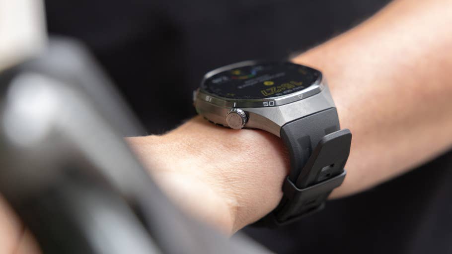 A close-up of a Huawei Watch GT 6 Pro on a personu0027s wrist.