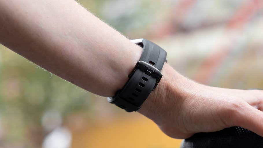 A close-up of a Huawei Watch GT 6 Pro on a personu0027s wrist.