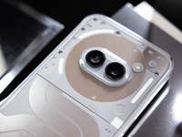Close-up of the back of a Nothing Phone 2, highlighting the dual camera setup.