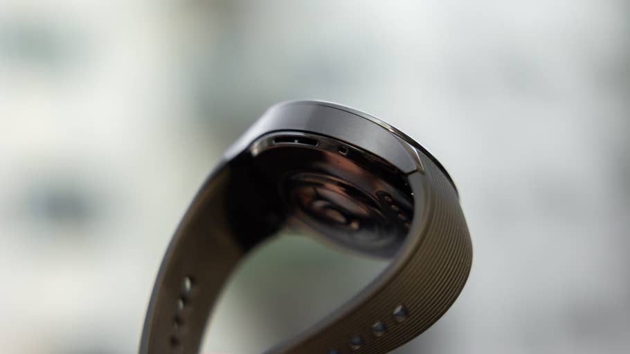 A close-up of the OnePlus Watch 3, showing its sleek design and strap detail.