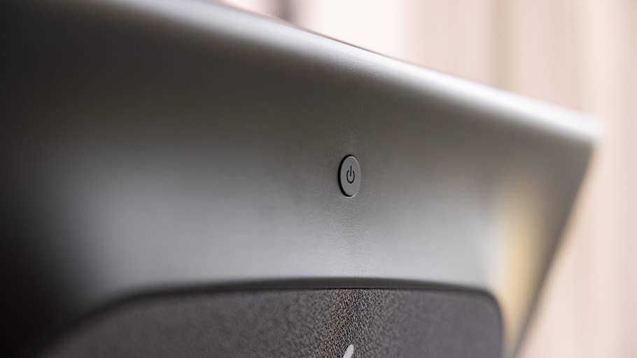 The power button of the Peloton Tread Tablet in detail