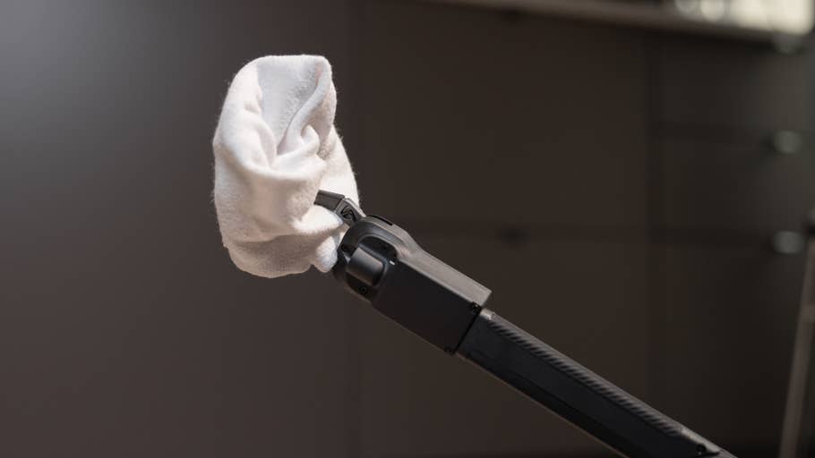 Close-up of a Roborock Saros Z70 mop head with a white cloth.