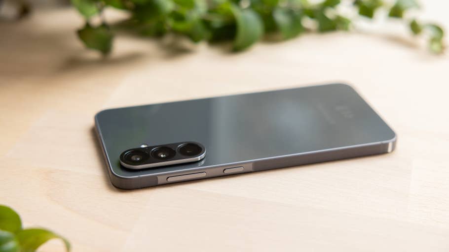 The Samsung Galaxy A56u0027s back, placed faced down on a table.