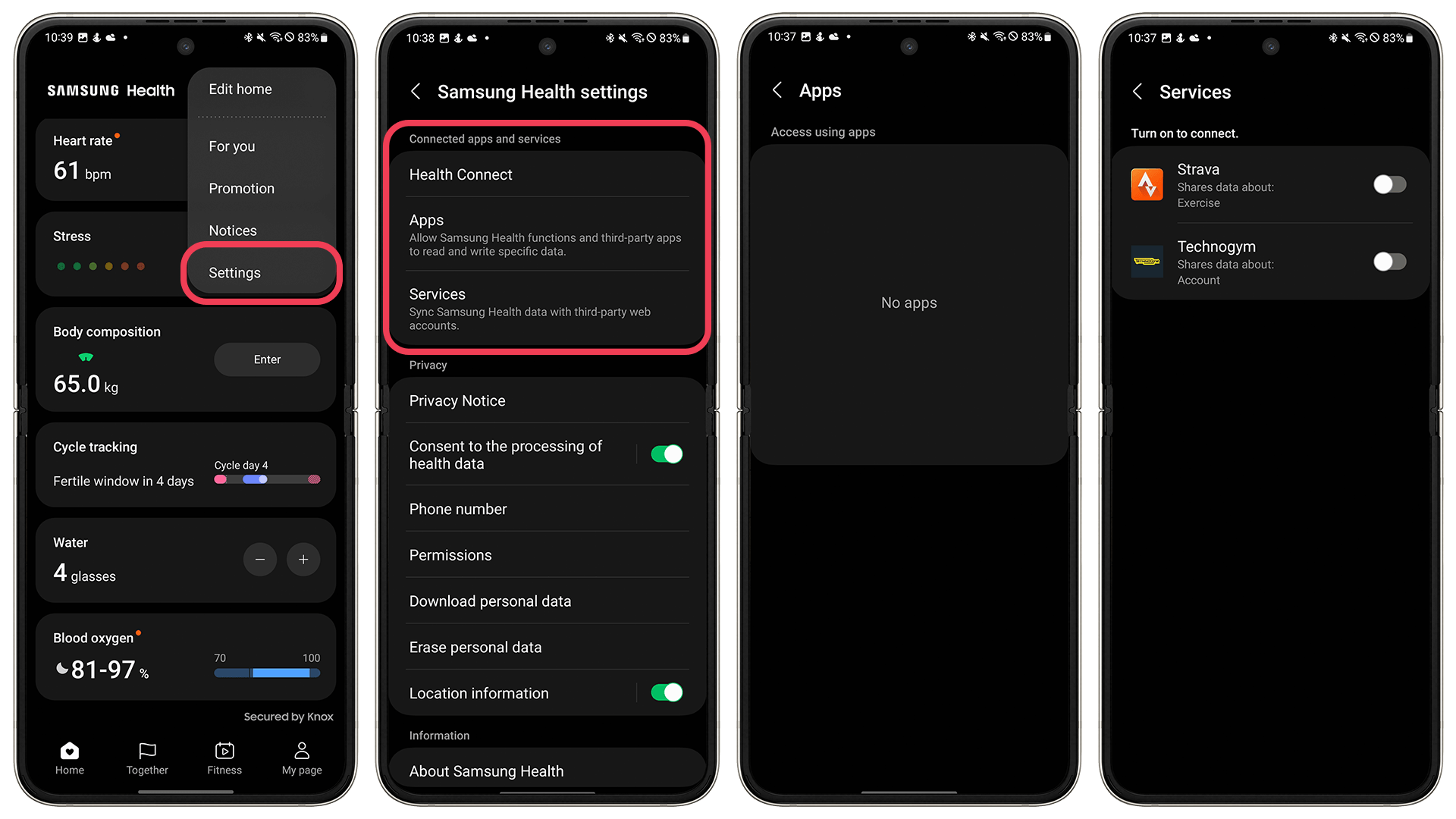 Samsung Galaxy Health app privacy settings