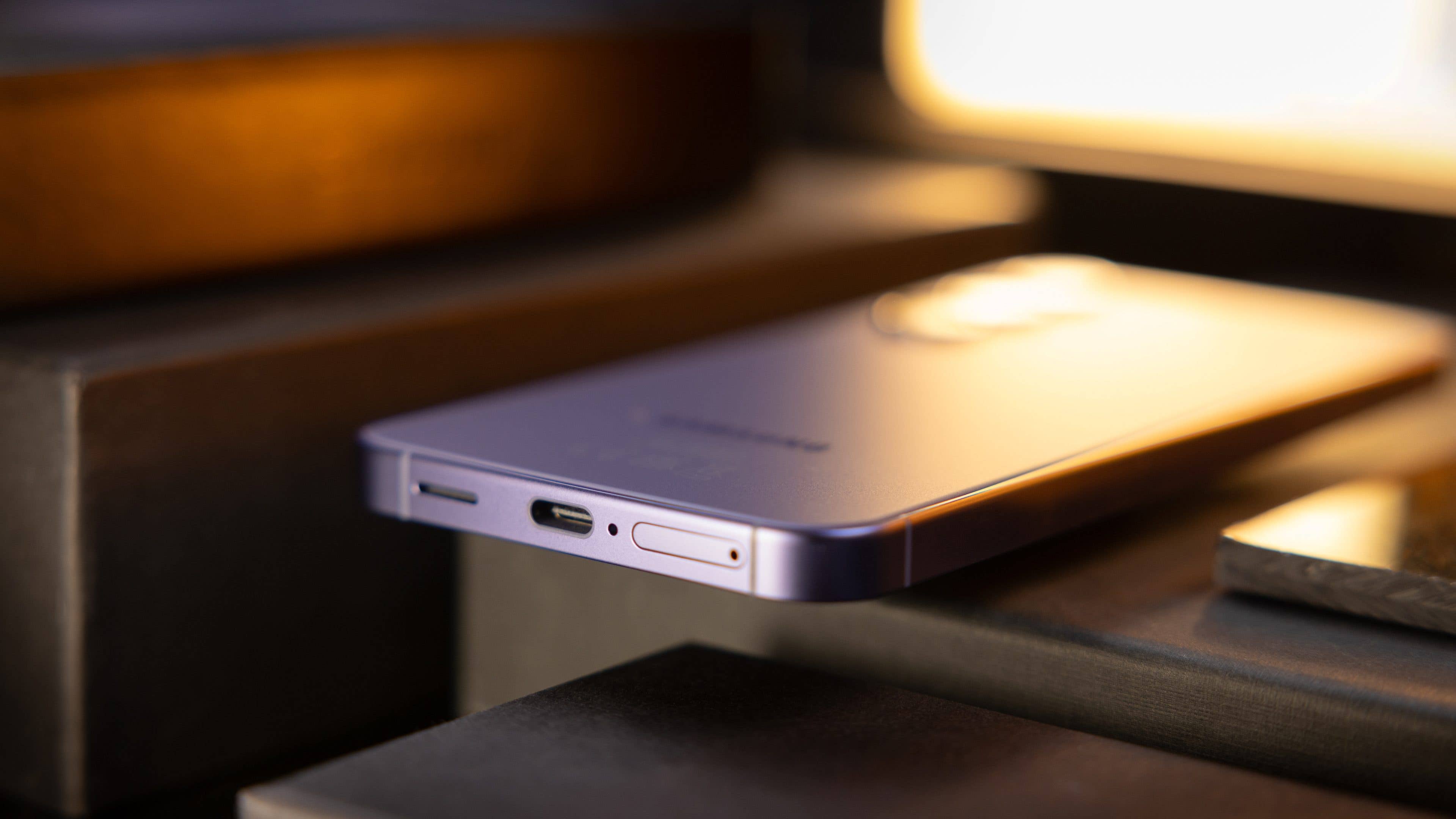 Samsung Galaxy S24 viewed from its bottom part, showing the USB-C port