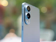 Side view of a smartphone with dual cameras and a sleek design.