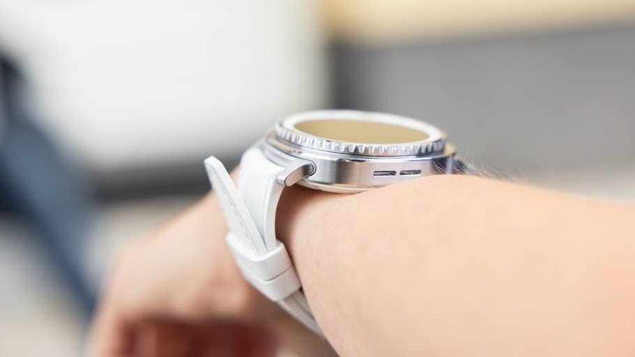 A close-up of a Samsung Galaxy Watch 8 Classic on a wrist.