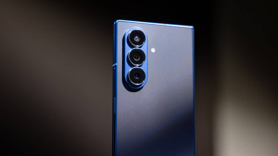 Close-up of the camera module on a Samsung Galaxy Z Fold7 smartphone.
