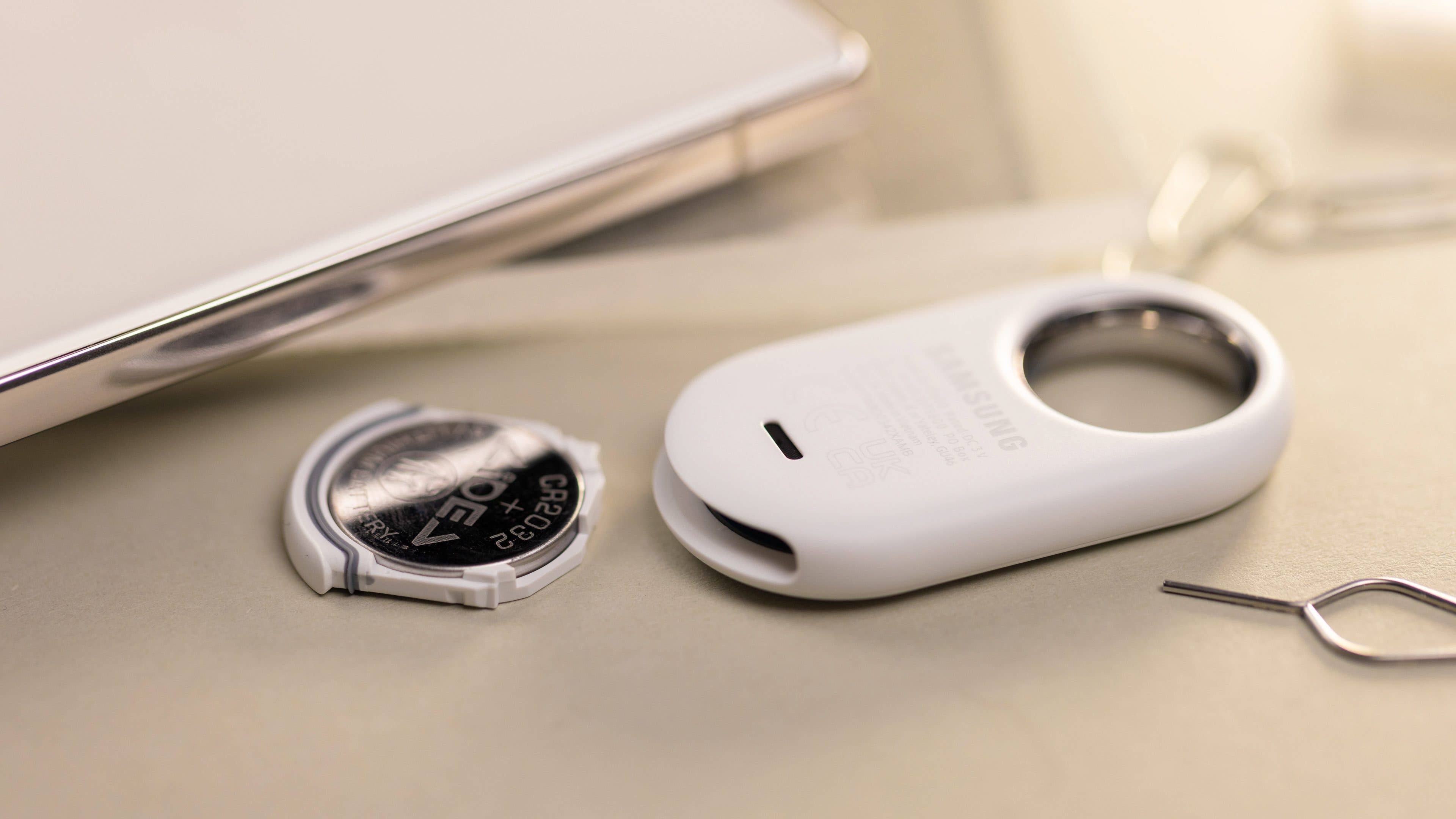 Samsung Galaxy SmartTag 2 with the battery compartment opened