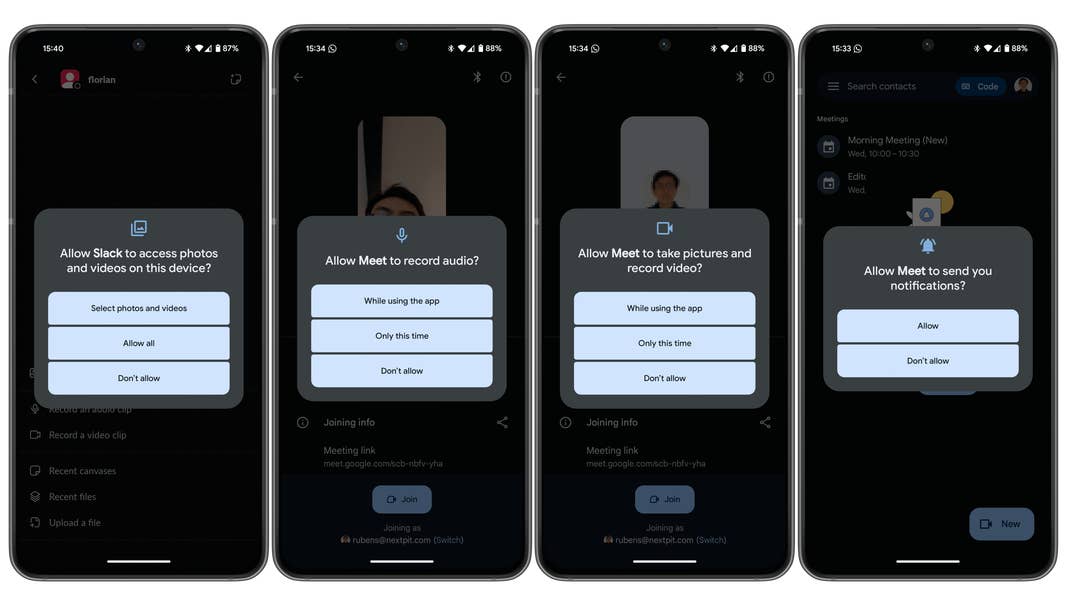 Android 14 screenshots showing permission access controls for individual apps