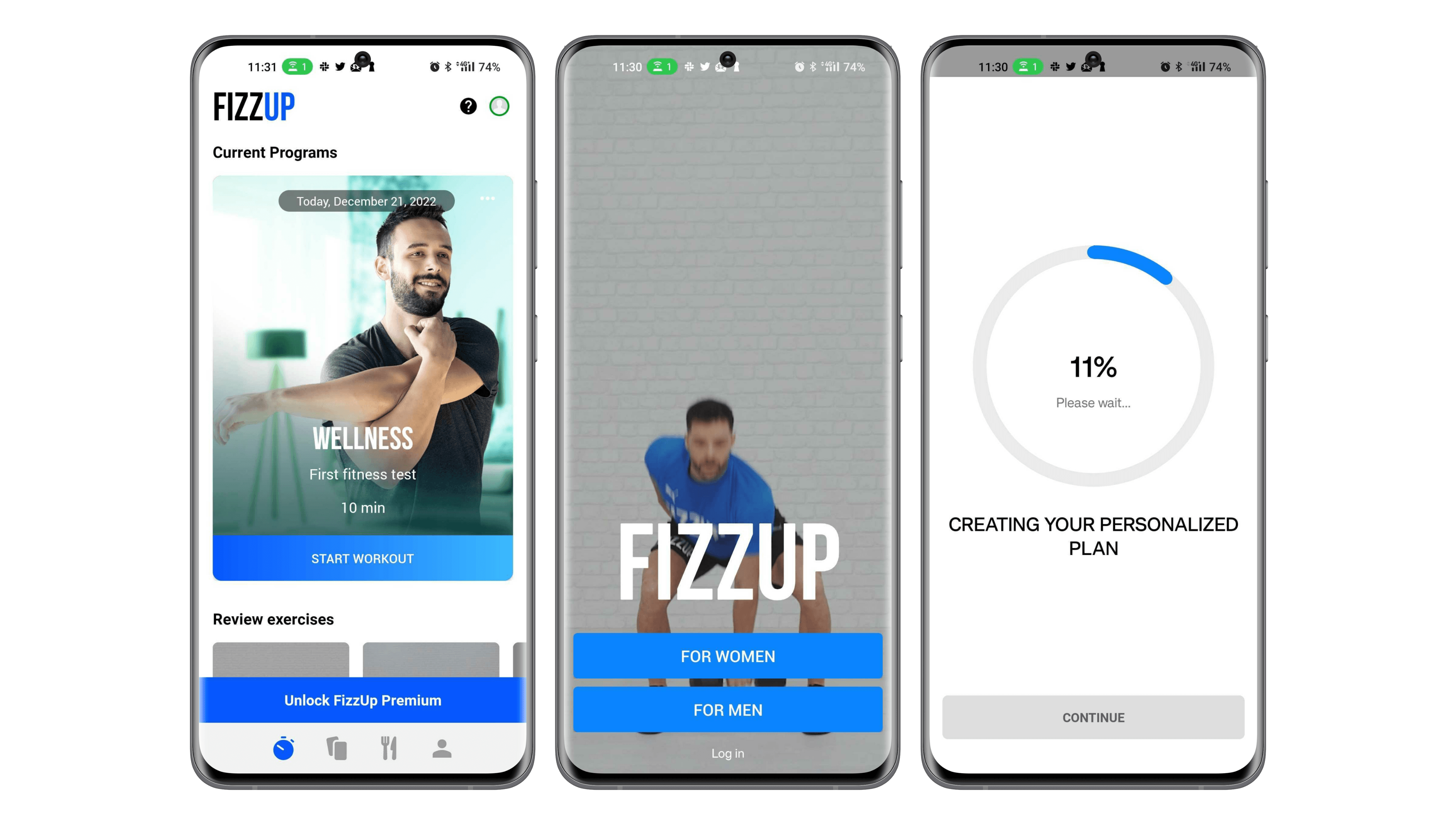 Screenshots of the Fizzup app user interface Screenshots of the Fizzup app user interface