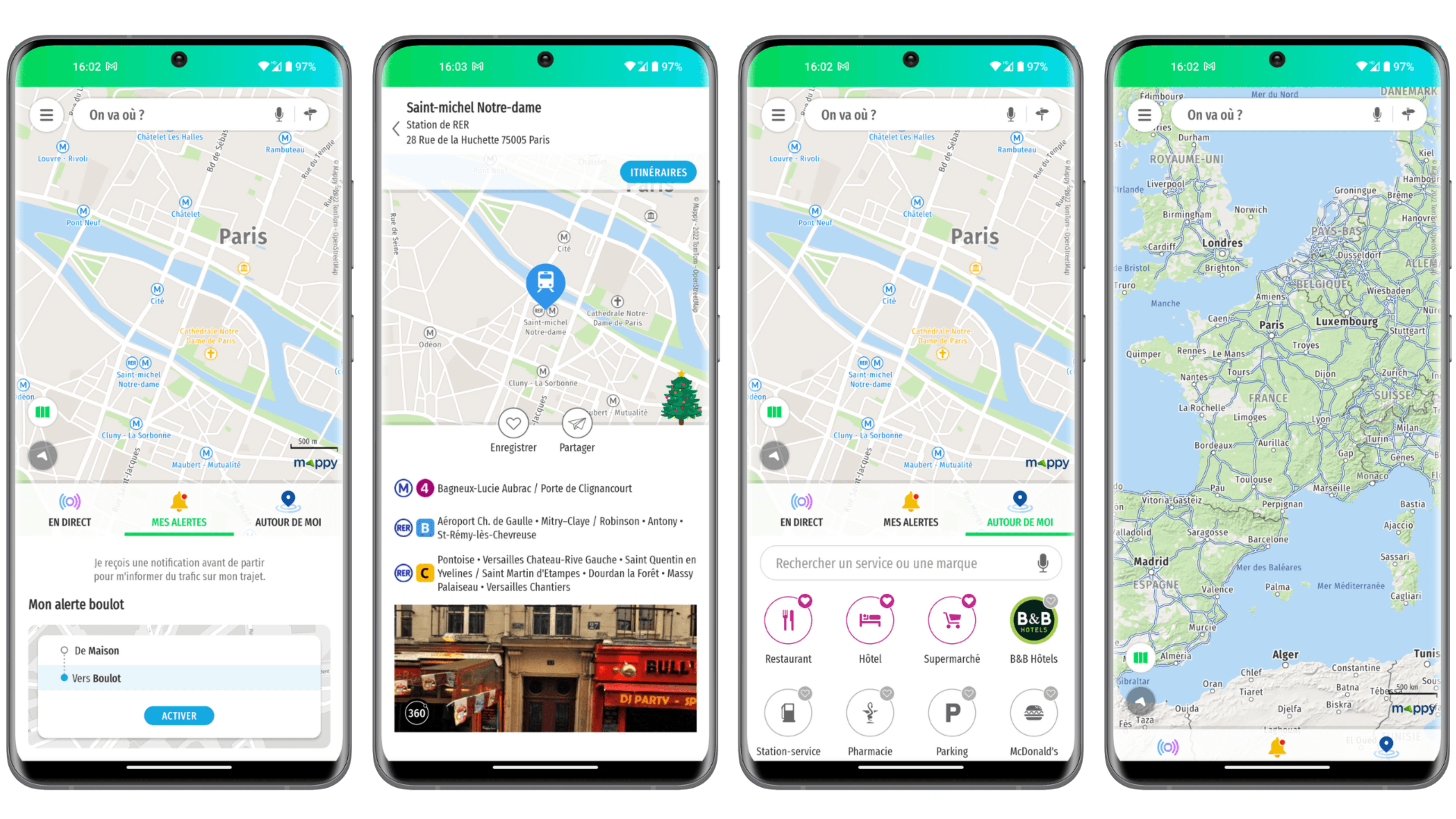 Screenshots of the Mappy app user interface Screenshots of the Mappy app user interface