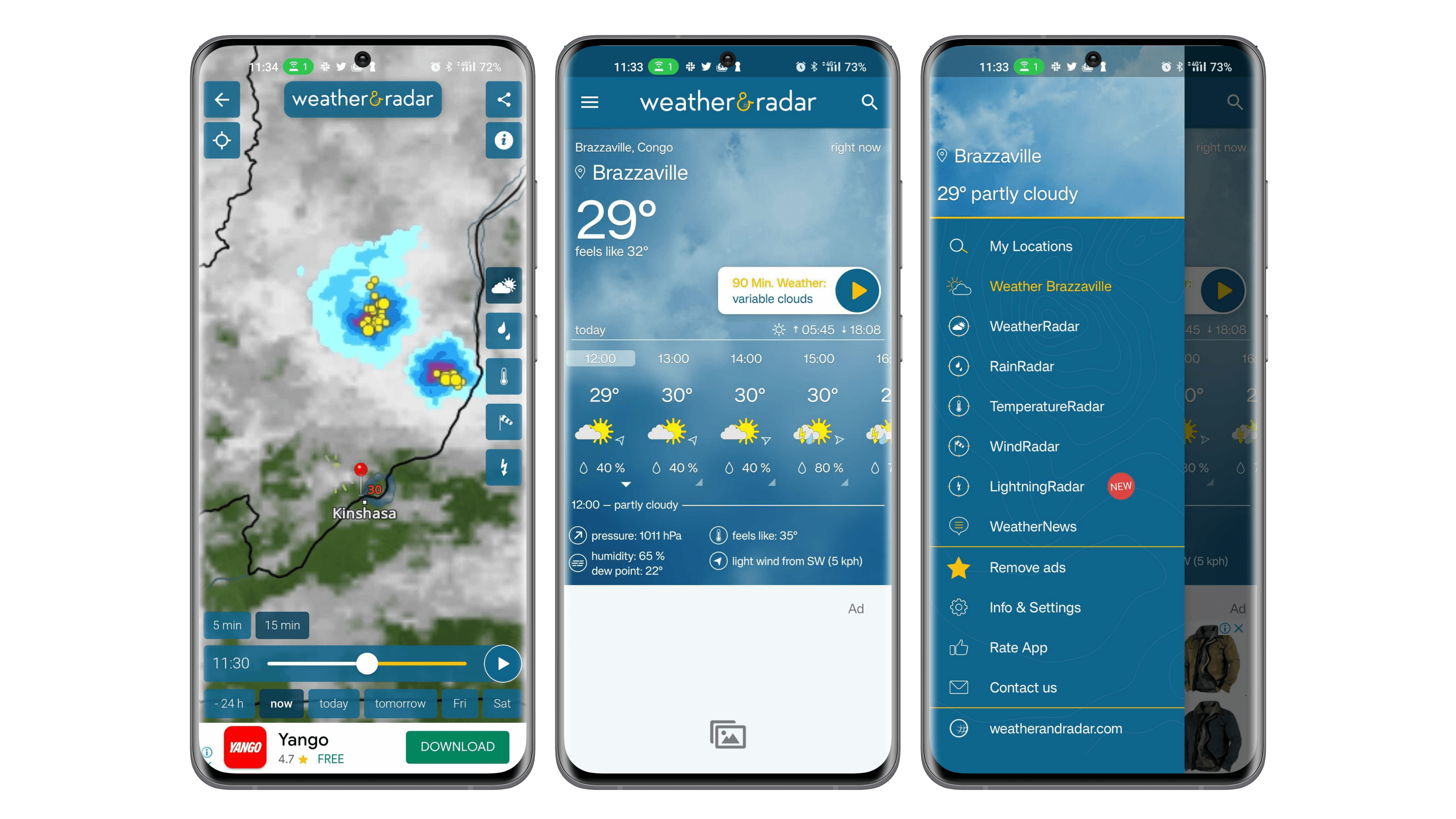 Screenshots of the Weather & Radar app user interface Screenshots of the Weather & Radar app user interface