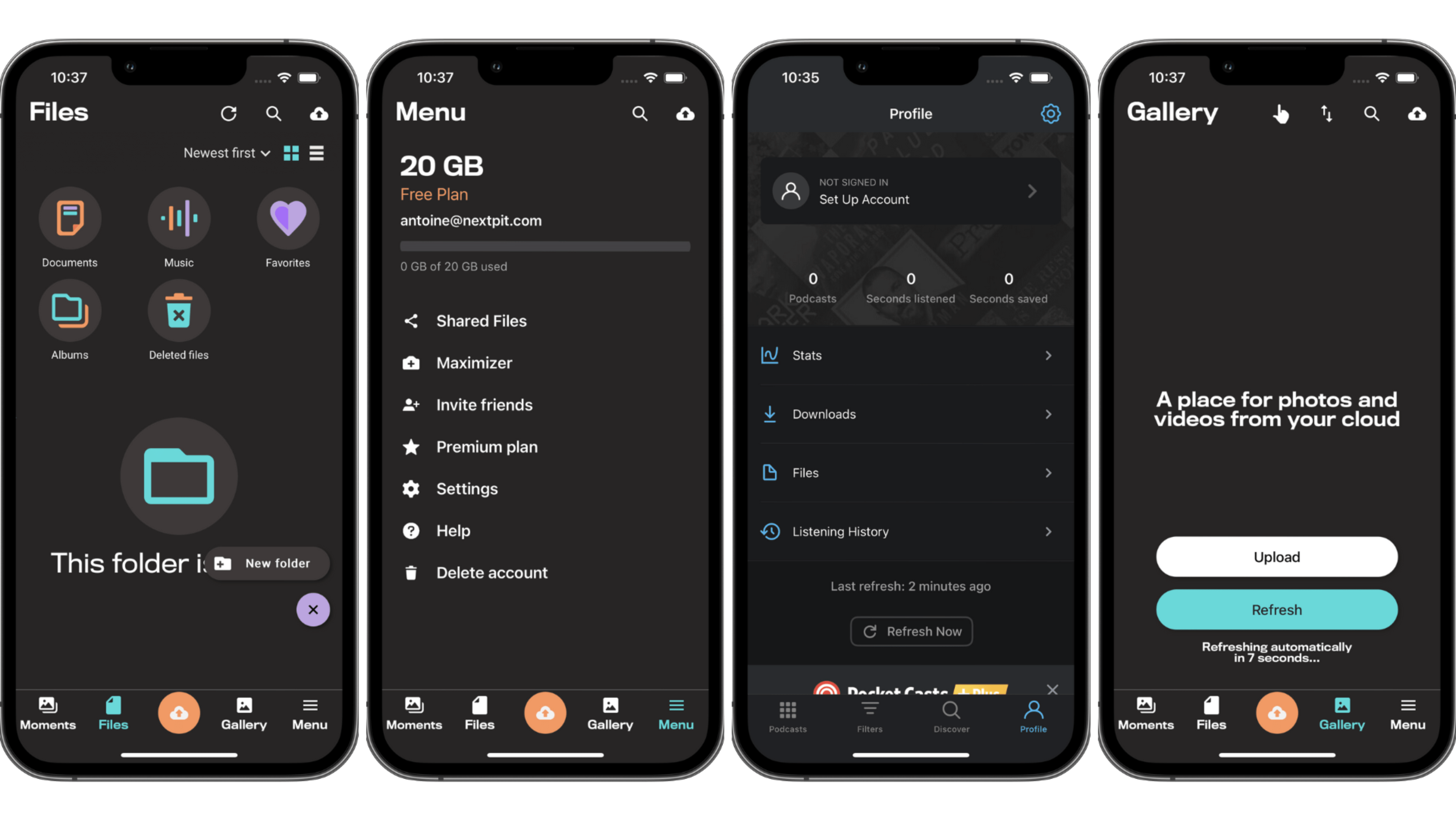 Screenshots of the Degoo app user interface