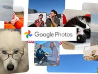 Collage of various photos with the text 'Google Photos' in the center.