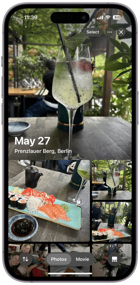 Screenshots of the Photos app user interface on iOS 18