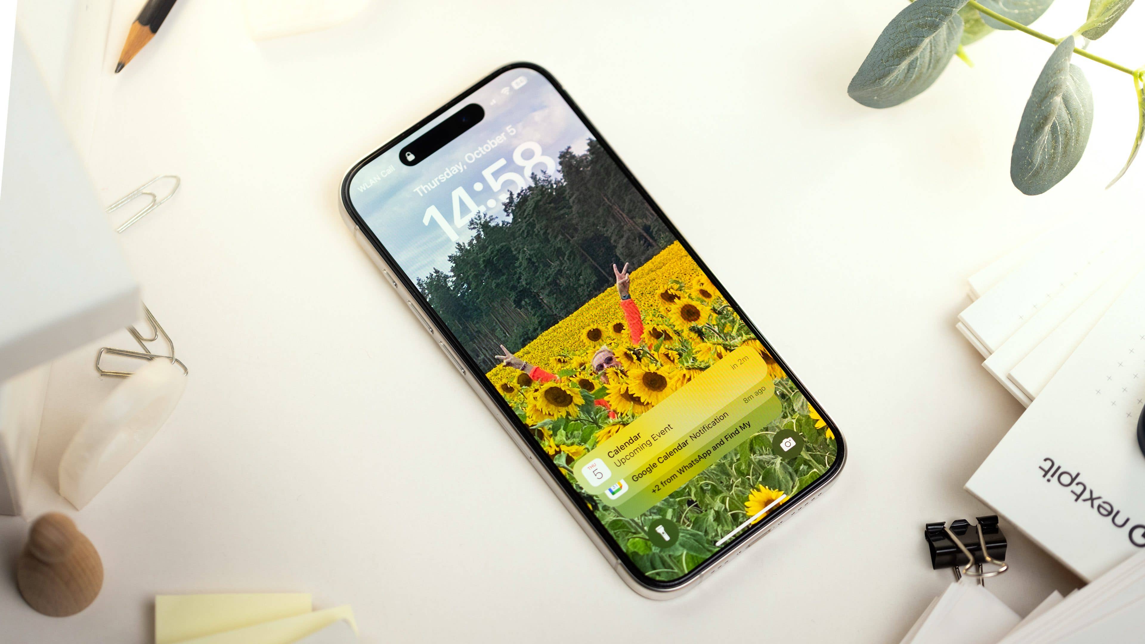 Apple iPhone 15 Pro display with a colorful background Apple iPhone 15 Pro display with a colorful background